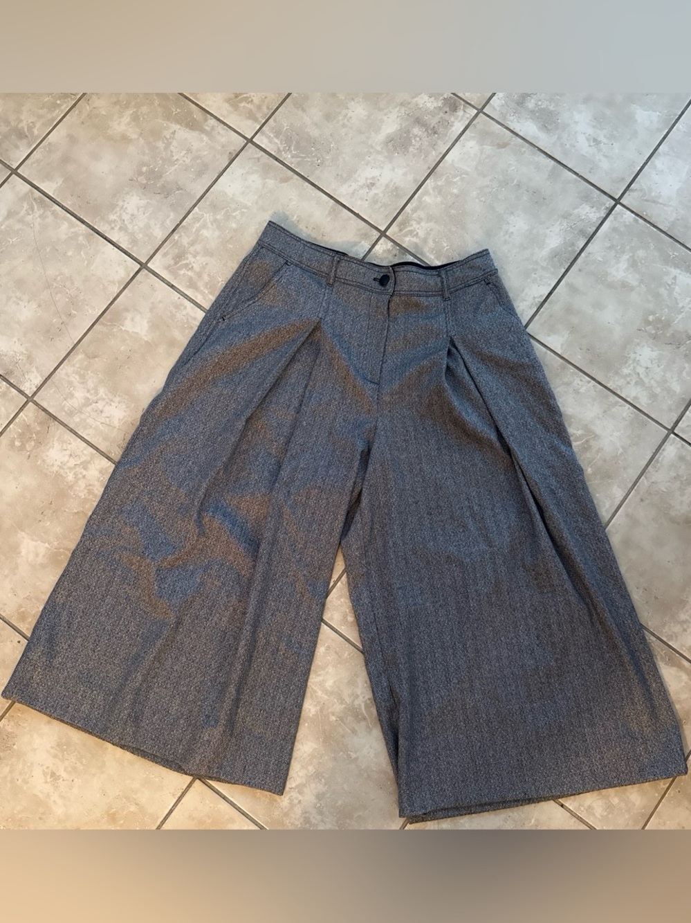 Rachel Roy Women's Gray Herringbone Wide Leg Cropped Trouser Pants